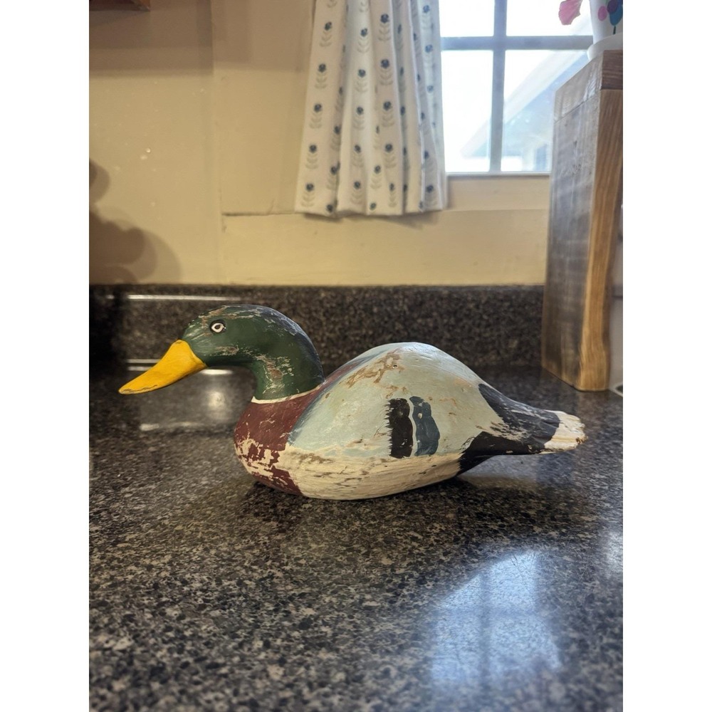 Vintage Wood Carved Painted Mallard Duck Decor